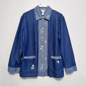 NAPA VALLEY Denim Collard Button Down Floral‎ Long Sleeve Shirt Size L